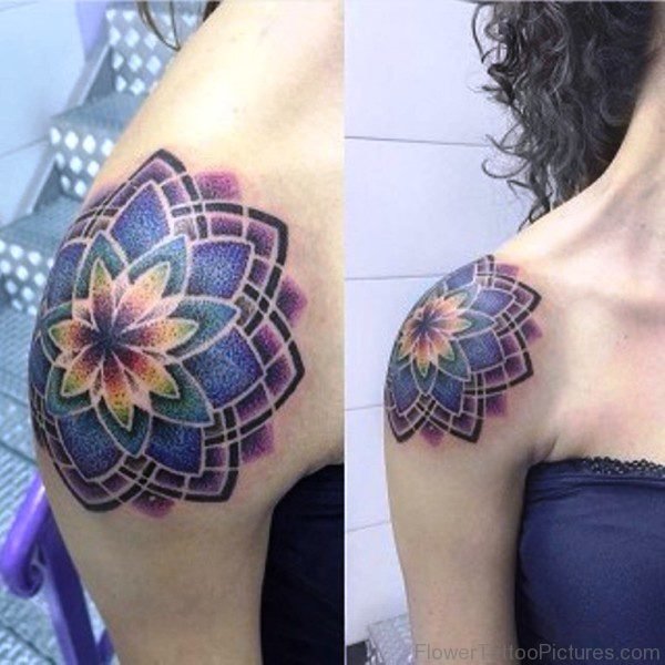 Purple Mandala Shoulder Tattoo