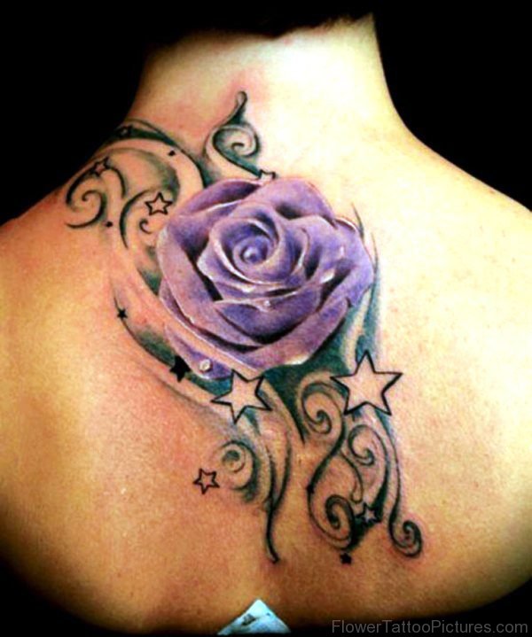 Purple Rose Tattoo On Neck
