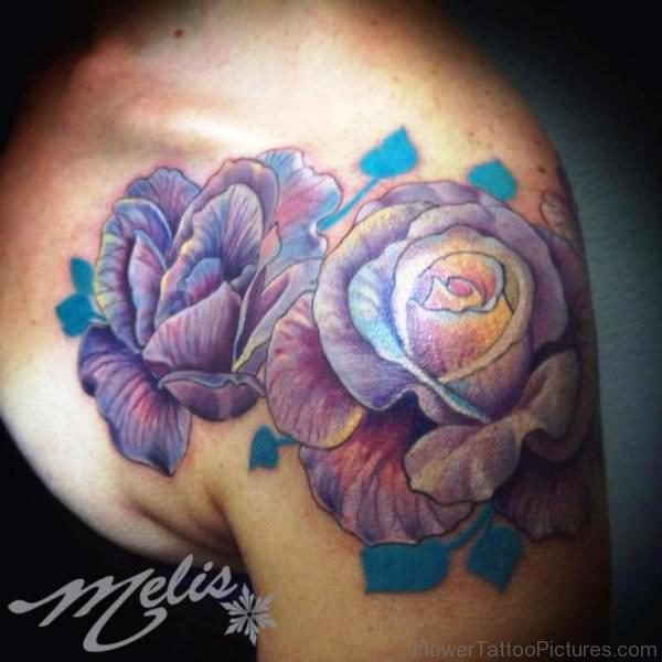 Purple Roses Shoulder Tattoo Design