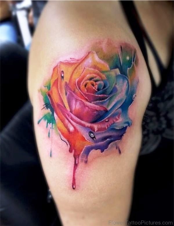 Rainbow Rose Flower Tattoo