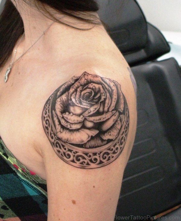Realistic Black Rose Tattoo