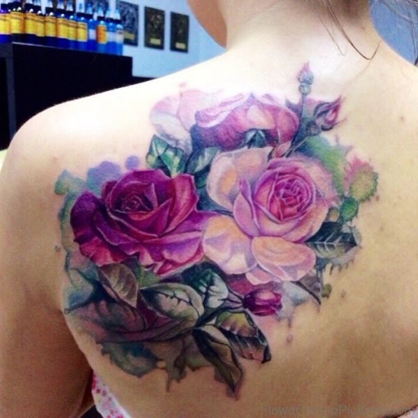 Realistic Pink Roses Shoulder Tattoo
