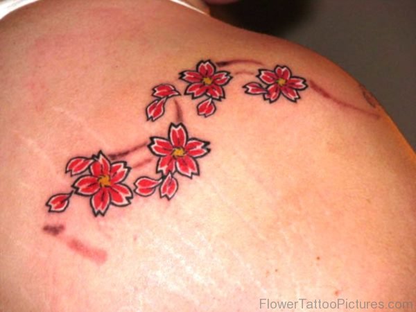 Red Cherry Blossom Tree Tattoo Design