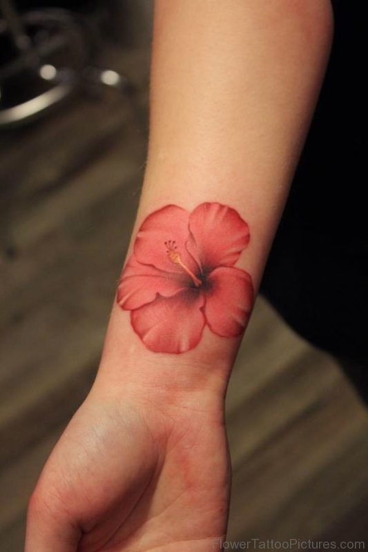 Red Hibiscus Wrist Tattoo