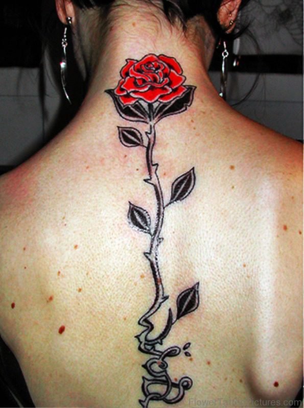 Red Rose Tattoo On Neck
