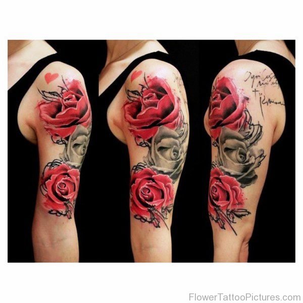 Red Roses Tattoo On Left Shoulder