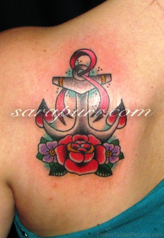 Rose And Anchor Flower Tattoo