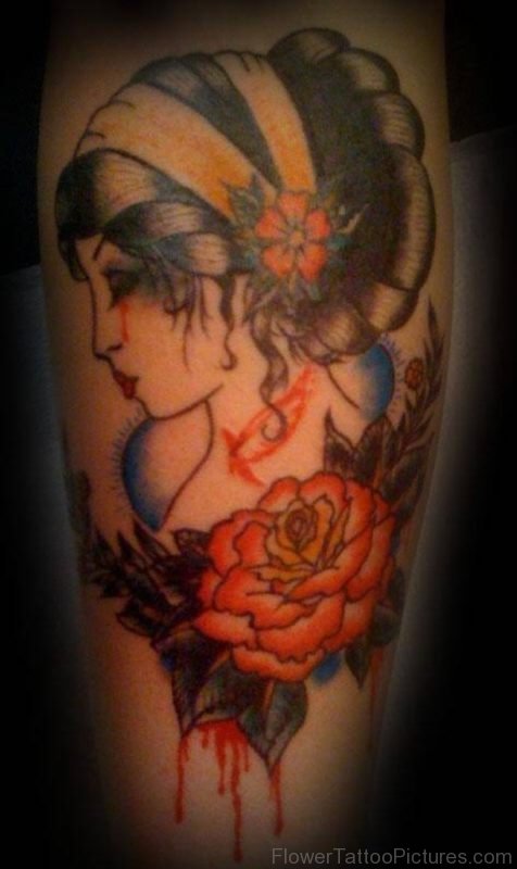 Rose And Lady Vintage Tattoo