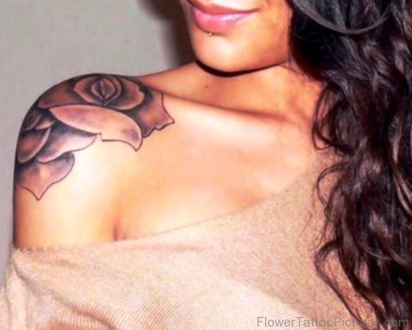 Rose Flower Tattoo On Shoulder