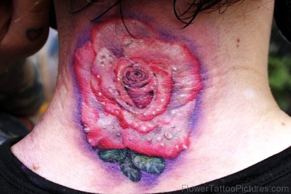 Rose Tattoo On Back Neck