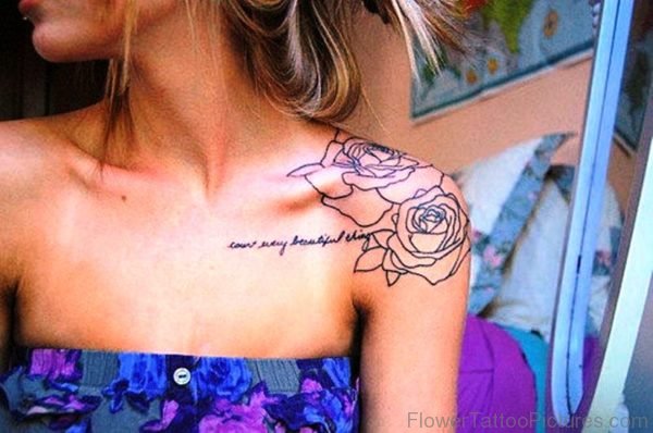 Rose Tattoo On Left Shoulder