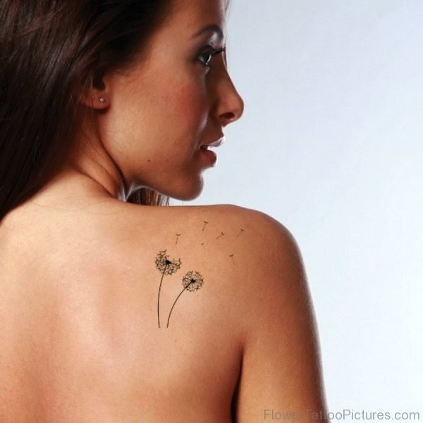 Simple Black Dandelion Tattoo On Shoulder