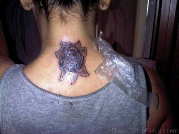 Simple Black Rose Tattoo On Neck