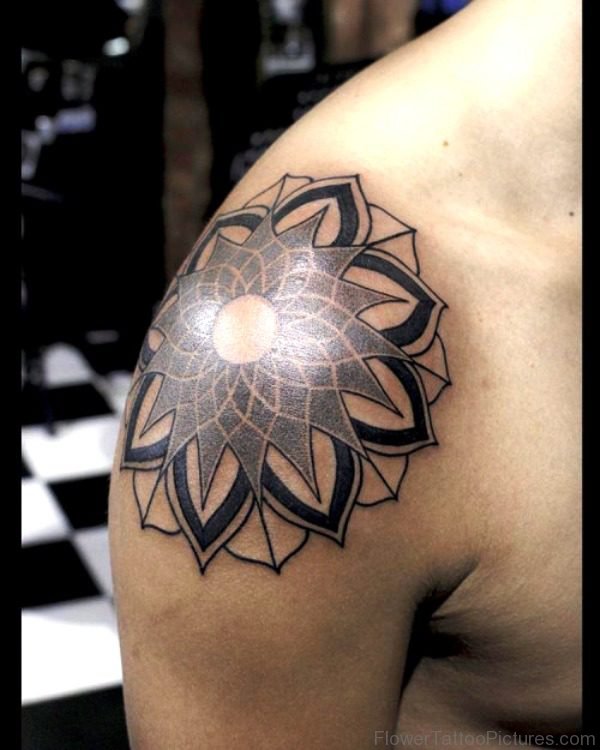 Simple Mandala Tattoo On Shoulder Blade