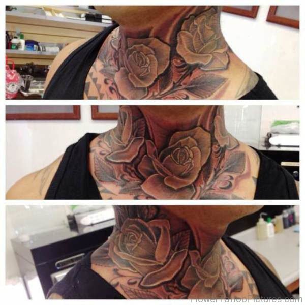 Simple Roses Tattoo On Neck
