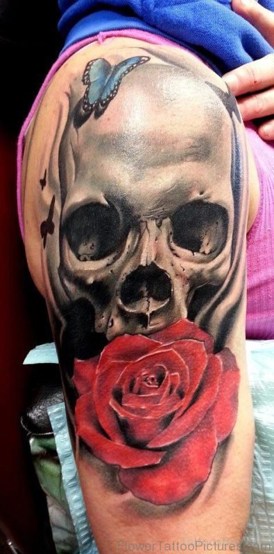 Skull And Rose Tattooo Design