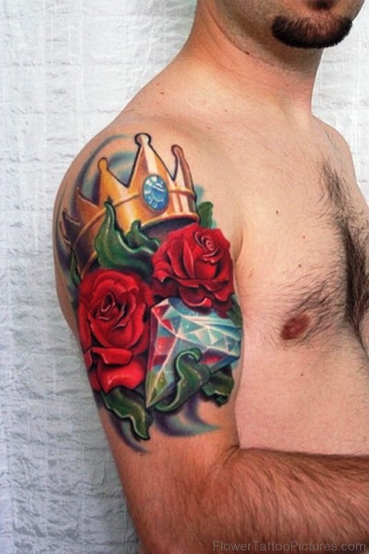 Small Flower Tattoo On Men Shoulder