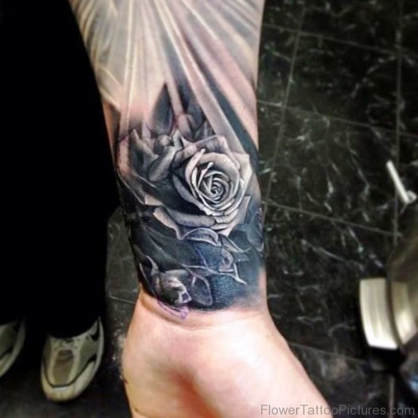Stunning Black Rose Tattoo On Wrist