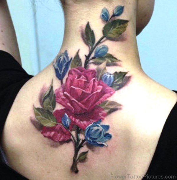 Stunning Rose Tattoo On Neck
