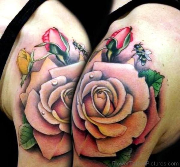 Stunning Rose Tattoo On Shoulder
