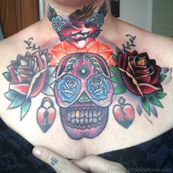 Stunning Skull And Rose Tattoo