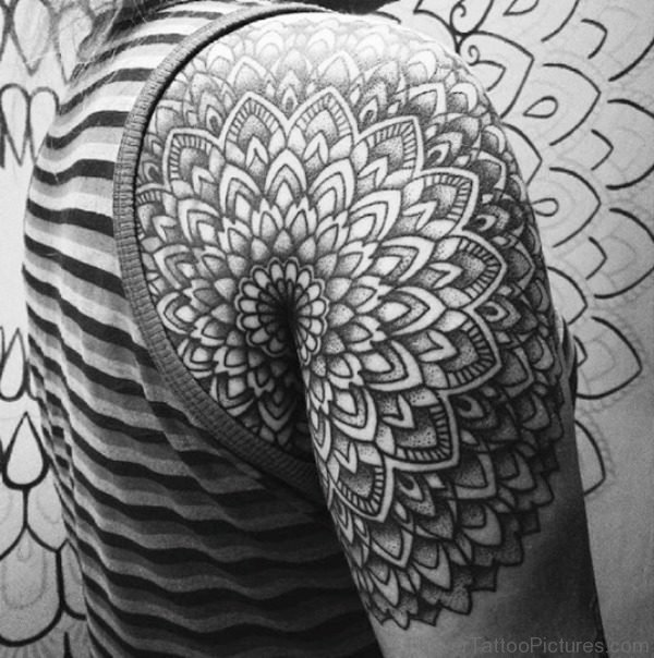 Stylish Black Mandala Shoulder Tattoo