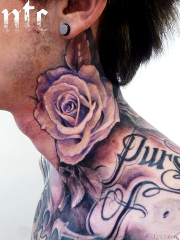 Stylish Light Rose Tattoo On Neck