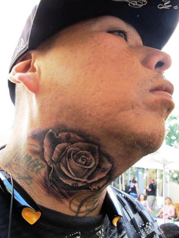 Stylish Rose Tattoo On Neck