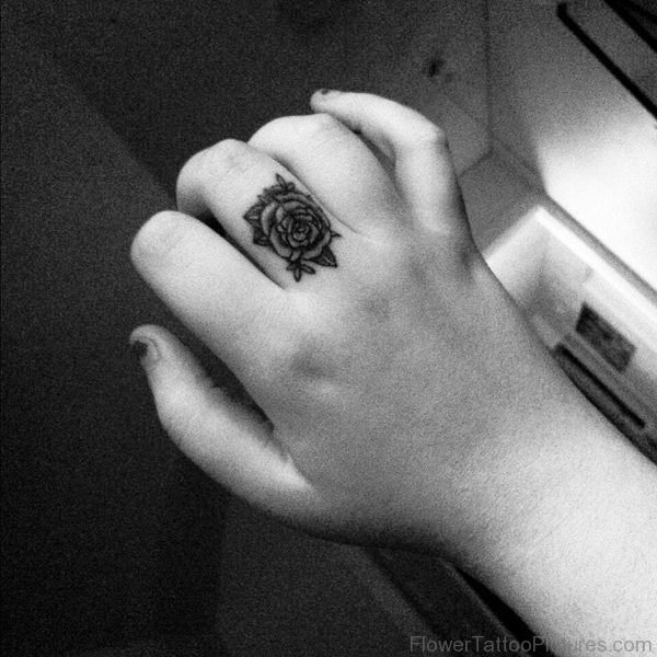 Sweet Black Rose Tattoo On Finger