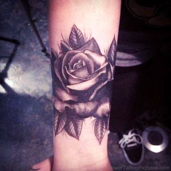 Sweet Black Rose Tattoo On Wrist