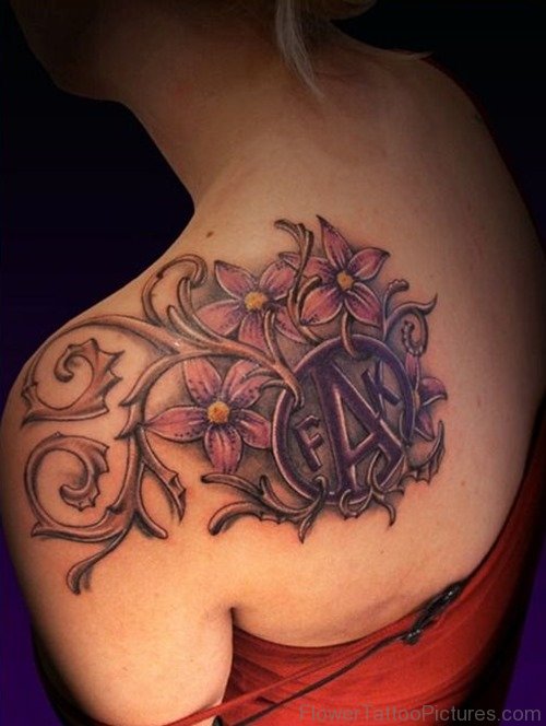 Sweet Flowers Tattoo Design On Shoulder Back