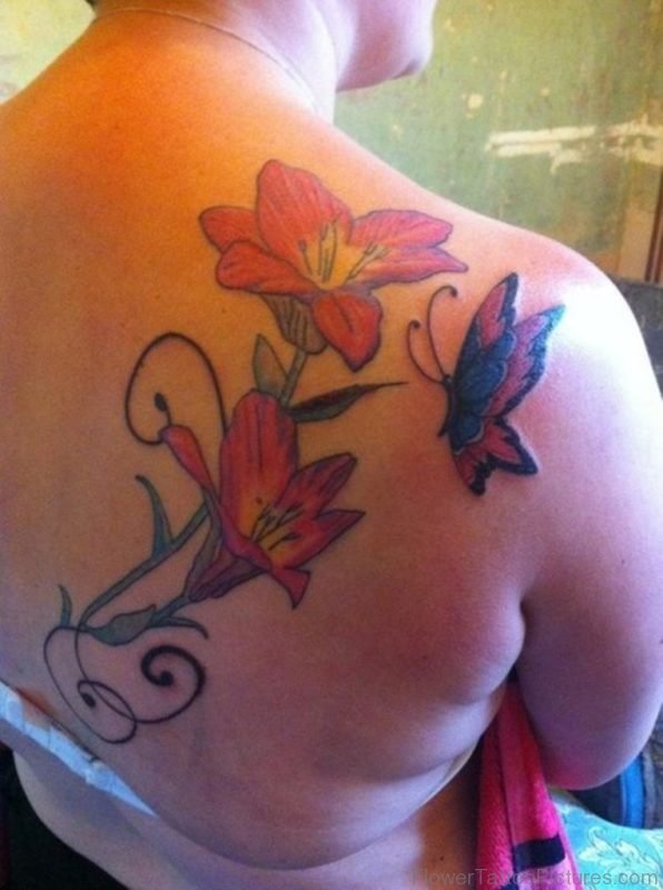 Sweet Hibiscus Flower Tattoo On Back Shoulder