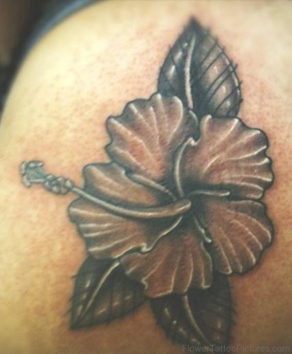 Sweet Hibiscus Flower Tattoo On Shoulder