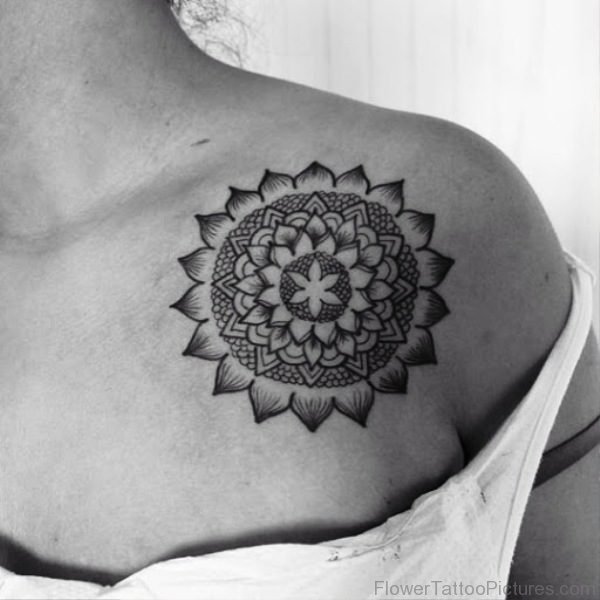 Sweet Mandala Tattoo On Front Shoulder
