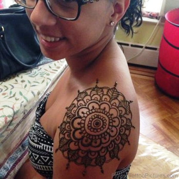 Sweet Mandala Tattoo On Left Shoulder