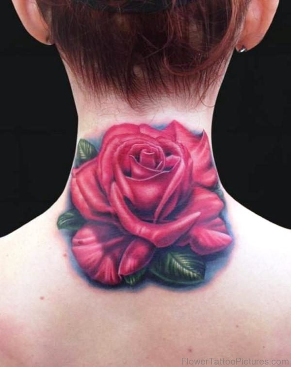 Sweet Real Rose Neck Tattoo