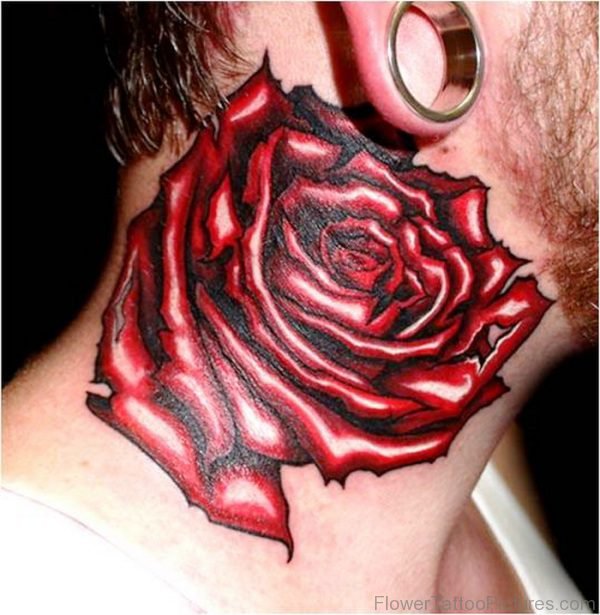 Sweet Red Rose Neck Tattoo