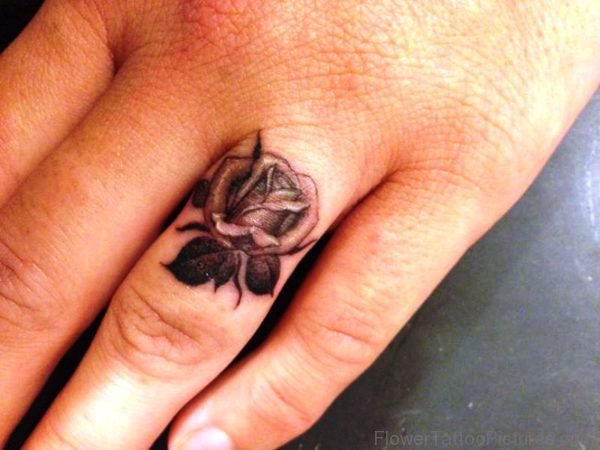 Sweet Rose Tattoo On Ring Finger