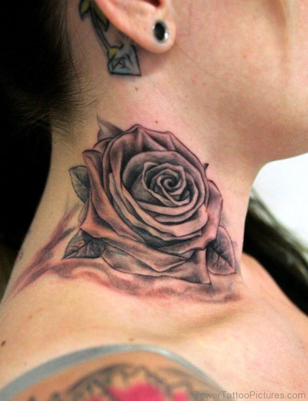 Trendy Rose Tattoo On Neck