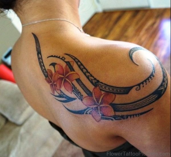Tribal Flowers Tattoo On Shoulder