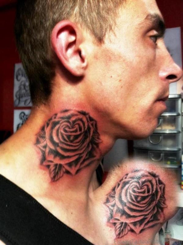 Tribal Rose Tattoo On Neck