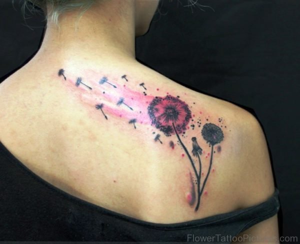 Watercolor Dandelion Tattoo On Shoulder
