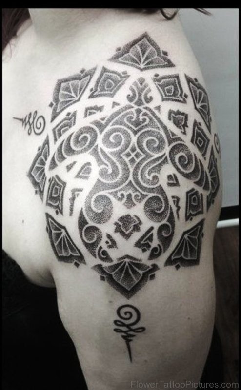 Wonderful Mandala Tattoo Design On Left Shoulder