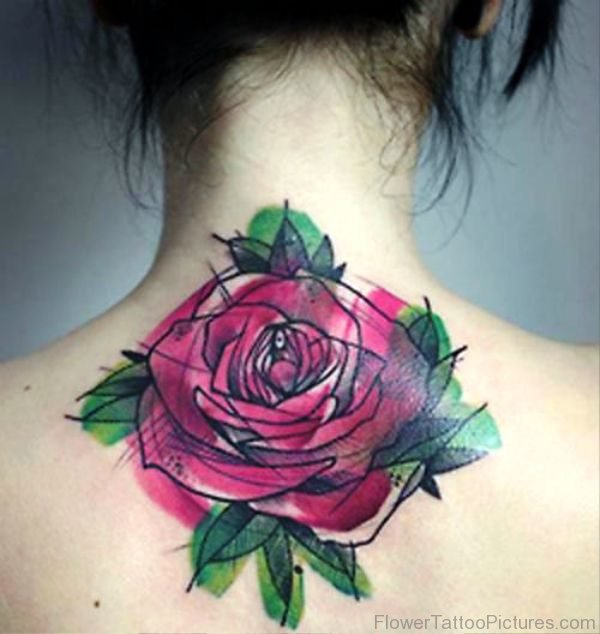 Wonderful Rose Designer Tattoo On Neck