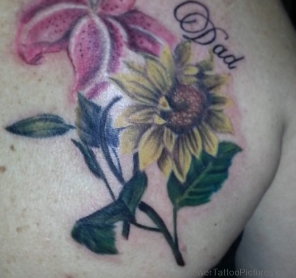Yellow And Pink Flower Vintage Tattoo