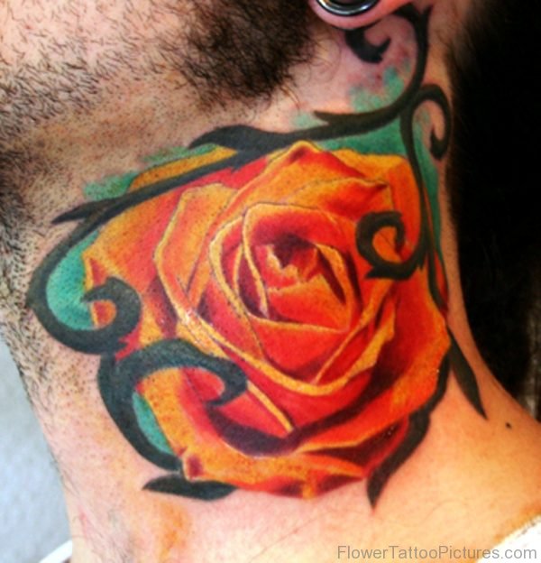 Yellow Rose Tattoo On Neck