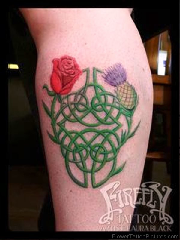 Alpine Thistle And Rose Tattoo