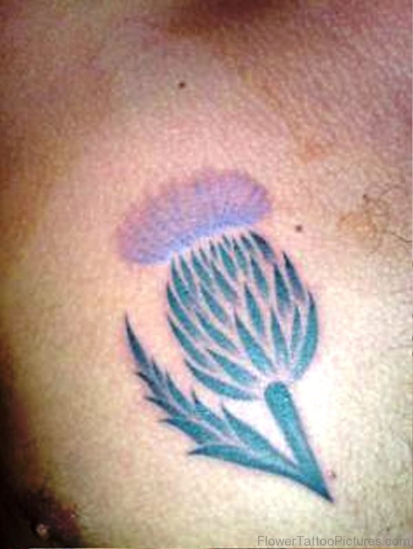 Alpine Thistle Flower Tattoo On Chest