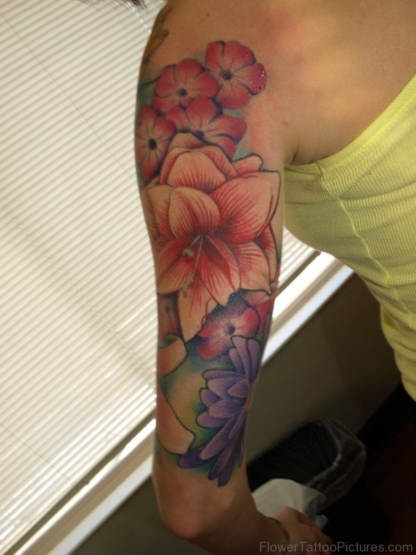 Amaryllis Flower Sleeve Tattoo