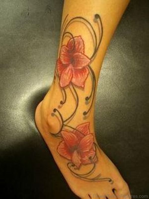 Amaryllis Flowers Tattoo On Foot